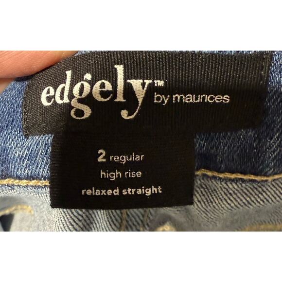 Maurices Edgely High Rise Relaxed Straight Jeans Sz 2 Distressed Stretch Denim - Picture 3 of 10